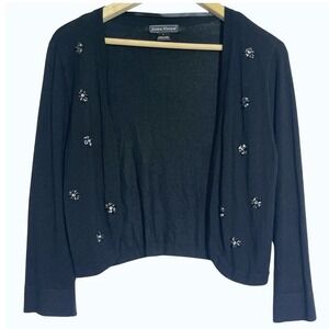 Jessica Howard NWT Black Beaded Sweater Shrug Women L Knit Cover Up Glam Evening